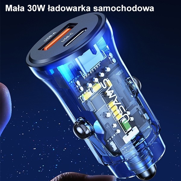 Avto polnilec 30W, 1xUSB + 1xUSB-C, Fast Charge 6