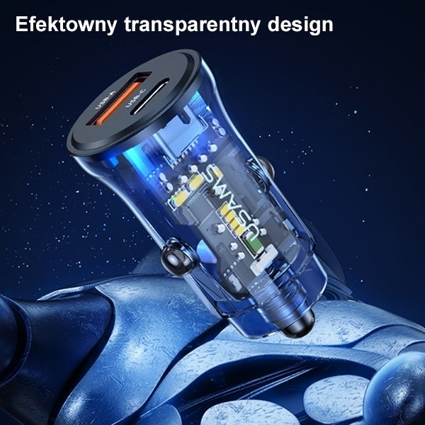 Avto polnilec 30W, 1xUSB + 1xUSB-C, Fast Charge 8