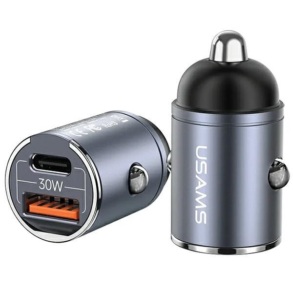 Avto polnilec 30W, 1xUSB+1xUSB-C, Fast Charge, jeklo 5