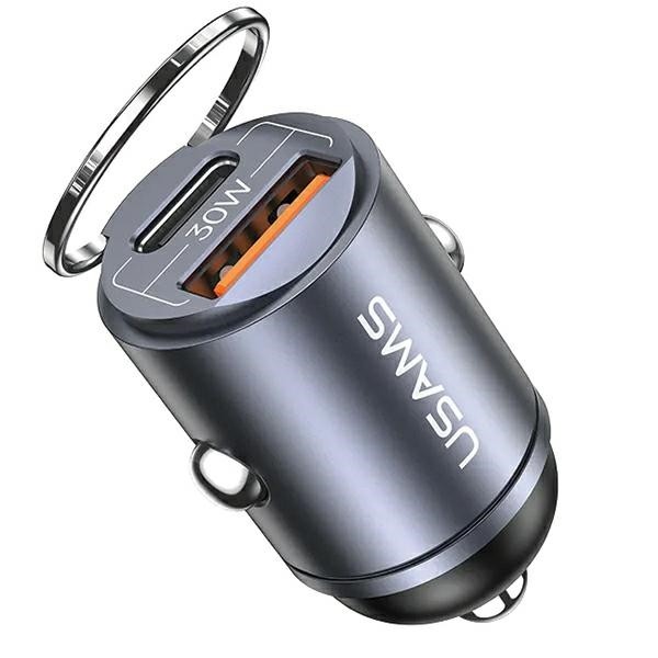 Avto polnilec 30W, 1xUSB+1xUSB-C, Fast Charge, jeklo 8