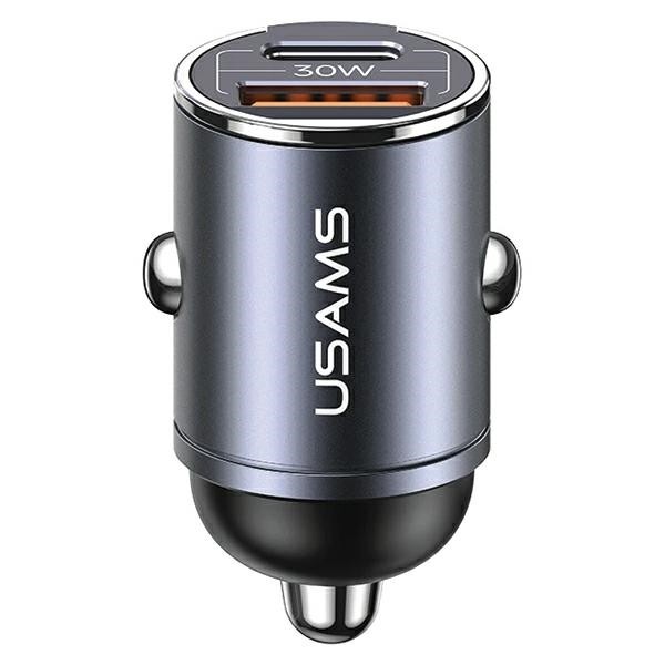 Avto polnilec 30W, 1xUSB+1xUSB-C, Fast Charge, jeklo