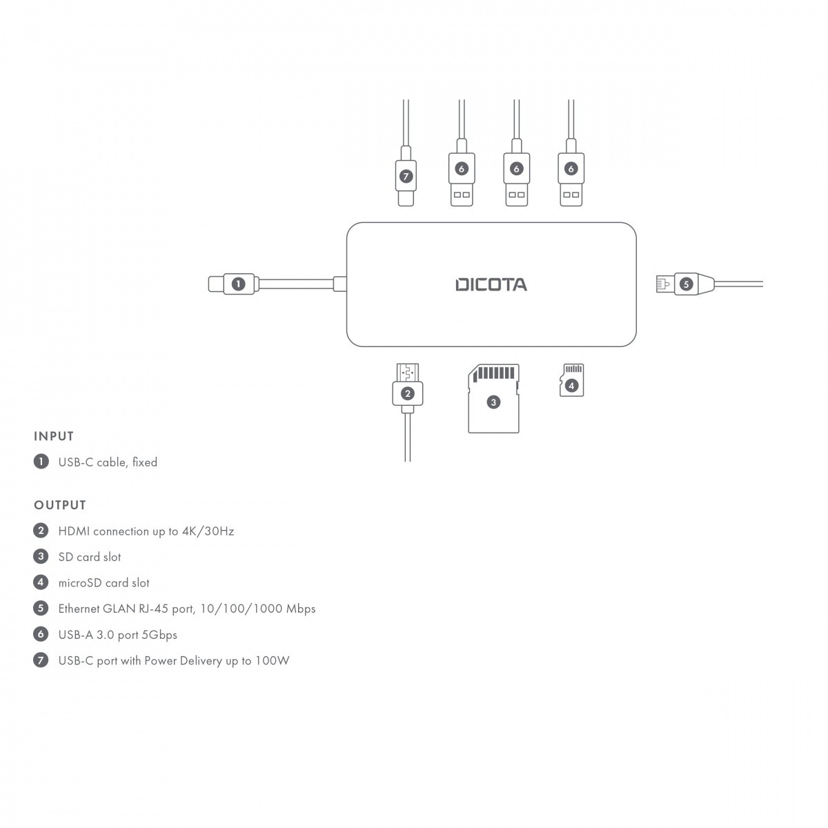 DICOTA USB-C 8-v-1 Multi Hub, 4K HDMI, 100W PD, aluminij 2