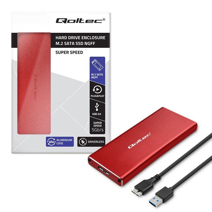 Ohišje za M.2 SSD disk (SATA/NGFF), USB 3.0, 2TB, rdeče 4