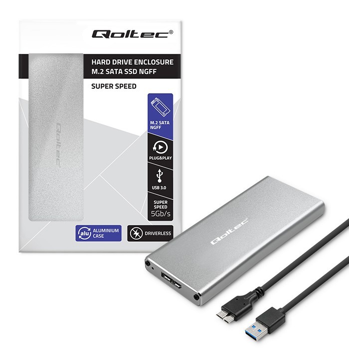 Ohišje za M.2 SSD disk (SATA/NGFF), USB 3.0, 2TB, srebrno 4