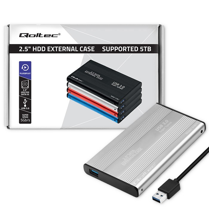 Ohišje za 2.5" SATA HDD/SSD, USB 3.0, srebro 3