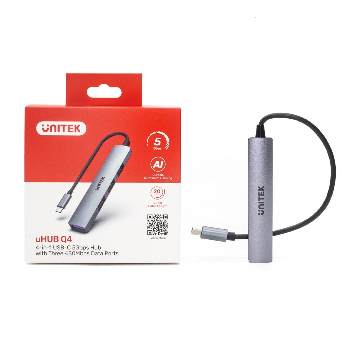 USB-C HUB; 3x USB-A 2.0, 1x USB-A 5 Gbps Alum. 4