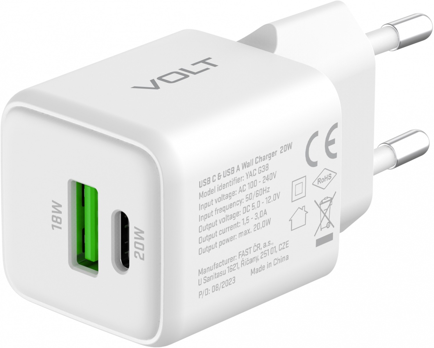 Polnilnik USB C/A 20W/18W 3A PD 3.0 QC3.0 5