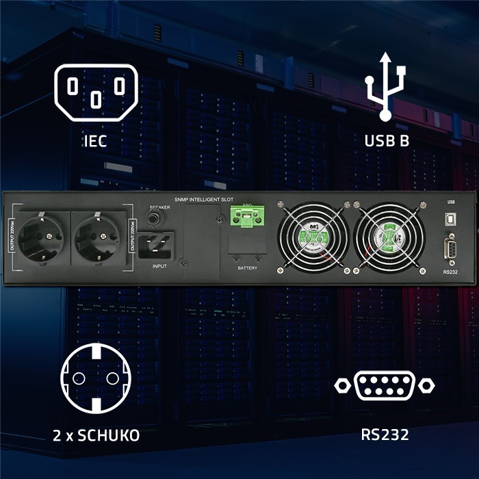 UPS napajalnik za RACK | 3kVA | 3000W | Power Factor 1.0 | LCD | On-line 4
