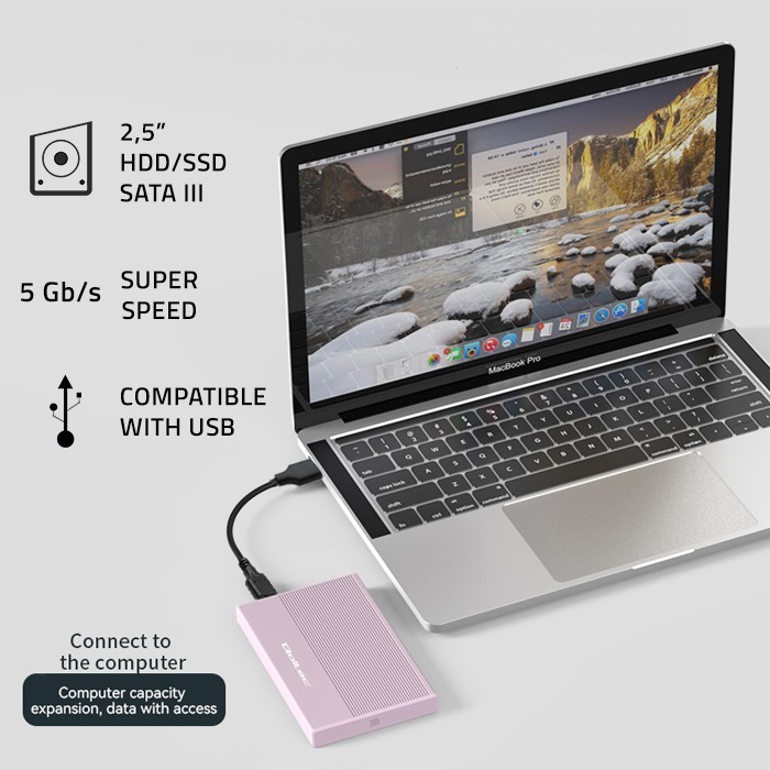Ohišje za 2.5" SATA SSD/HDD disk, USB 3.0, 2TB, roza 2