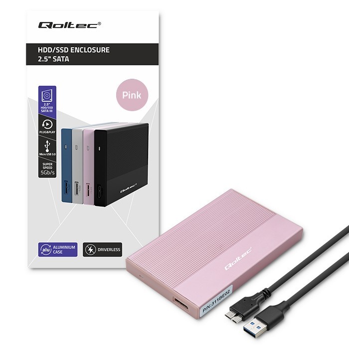 Ohišje za 2.5" SATA SSD/HDD disk, USB 3.0, 2TB, roza 8