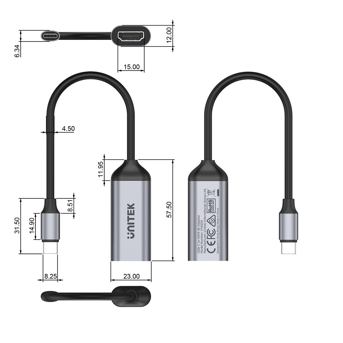 Adapter USB-C na HDMI 2.0, 4K 60Hz, M/F 3