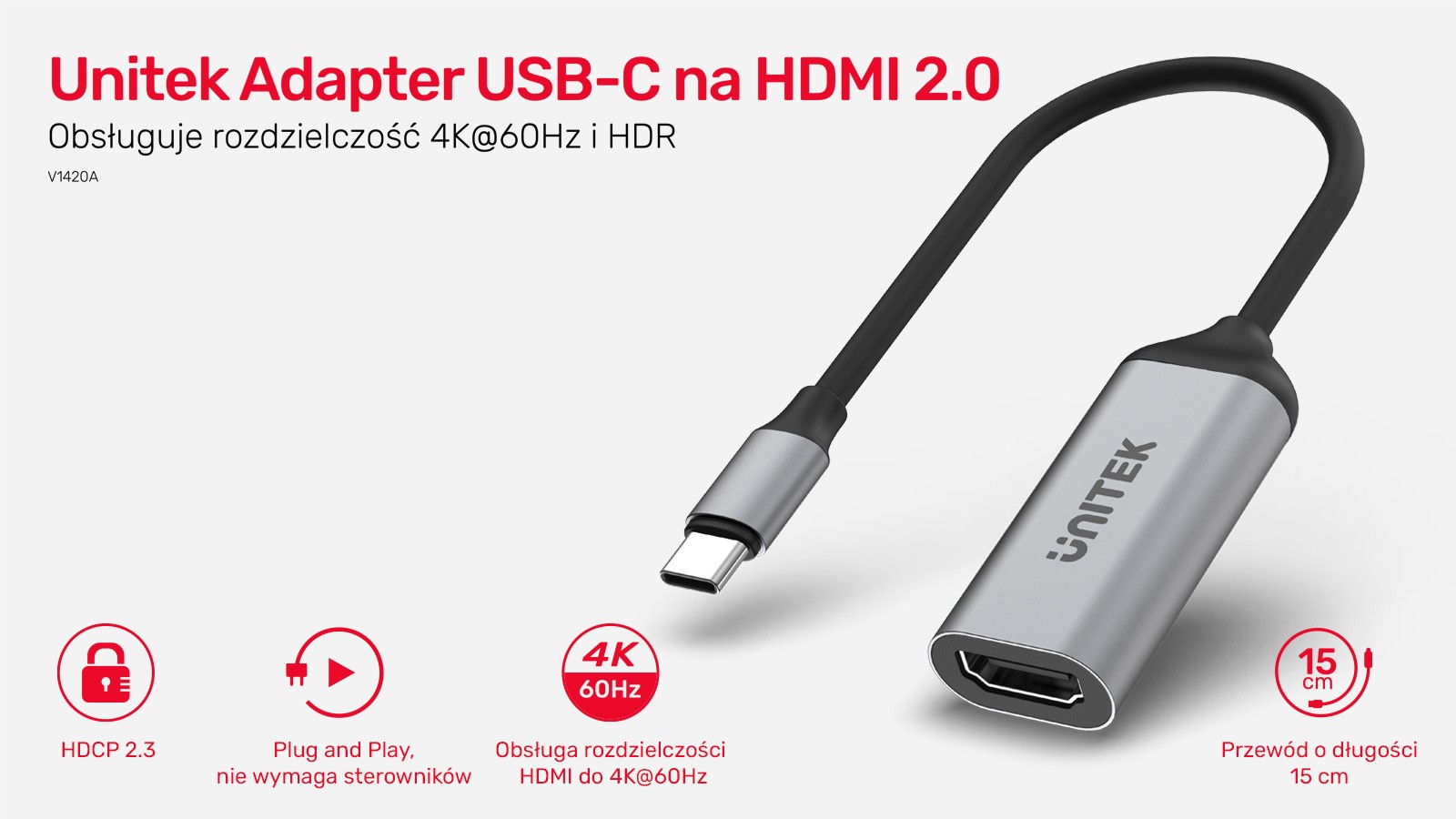 Adapter USB-C na HDMI 2.0, 4K 60Hz, M/F 5