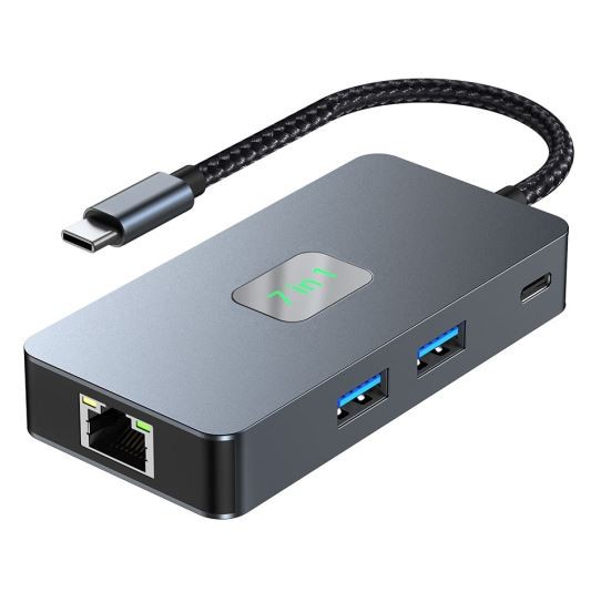 USB-C Hub (7v1) z HDMI, USB, SD/TF, RJ45, PD 3