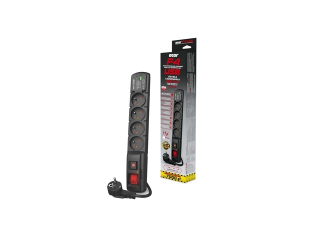 Razširitvena letev s 4x 230V vtičnicami, 3m, USB-A+C, PD3.0, QC, črna 2