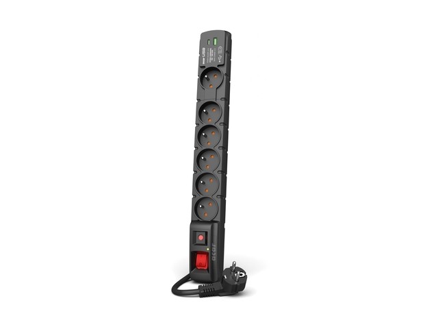 Napajalni trak S6 6x 230V, 5m, USB A+C, PD 3.0, QC, črn