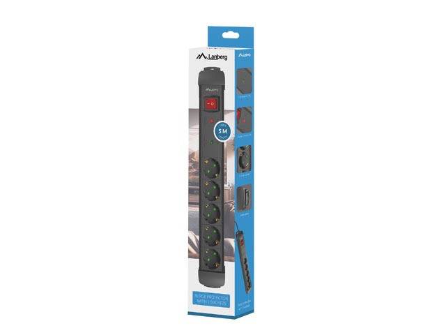 Napajalni trak Lanberg 5m, 5x230V, SC SP1-05F-0500-BK 7