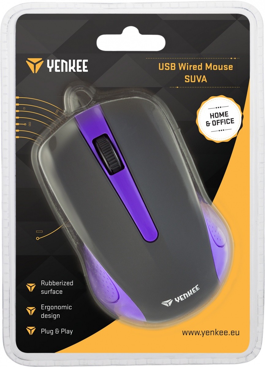 Žična miška YENKEE USB, 3 gumbi, gumirana površina, vijolična 6