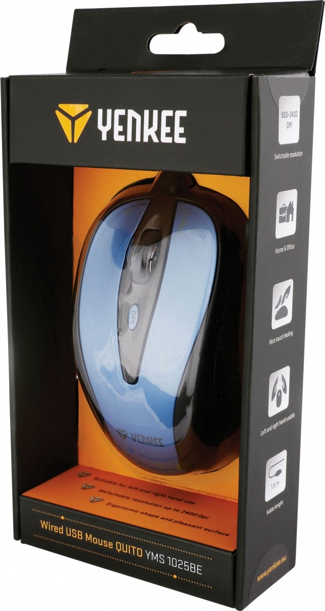 Žična miška YENKEE USB, 4 gumbi, optična, modra 5