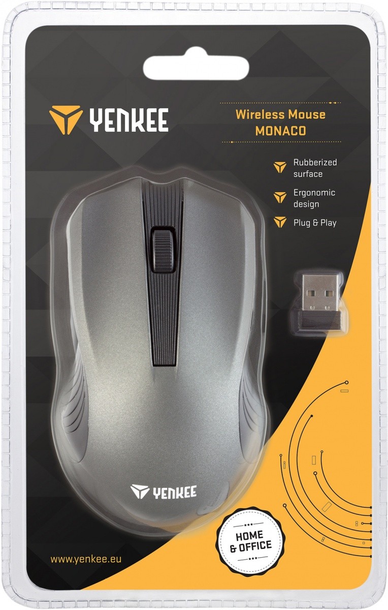 Brezžična miška YENKEE 2.4GHz, 3 gumbi, doseg 10m, siva 6