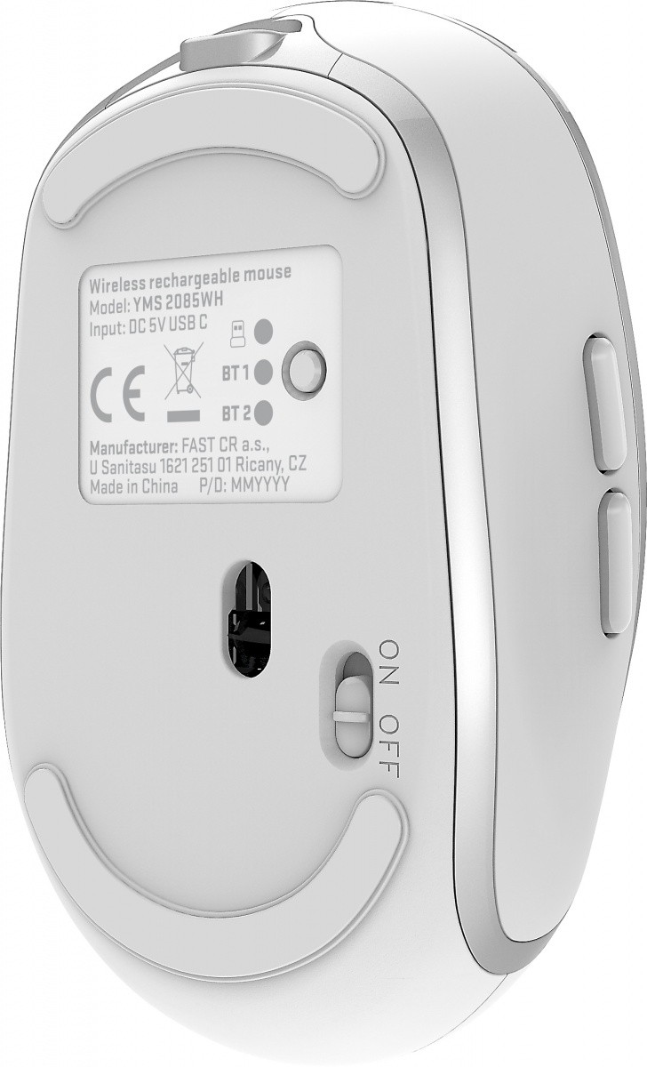 Brezžična miška YENKEE DUAL WiFi+Bluetooth, akumulator, 5 gumbov, bela 6