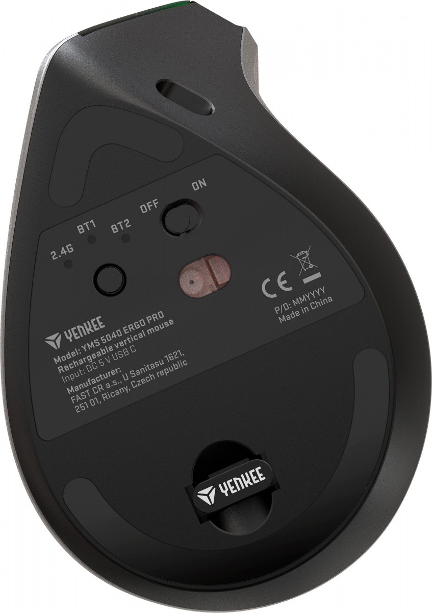 Pokončna brezžična miška YENKEE Dual 2.4GHz/BT5.0/BT3.0, črna 5
