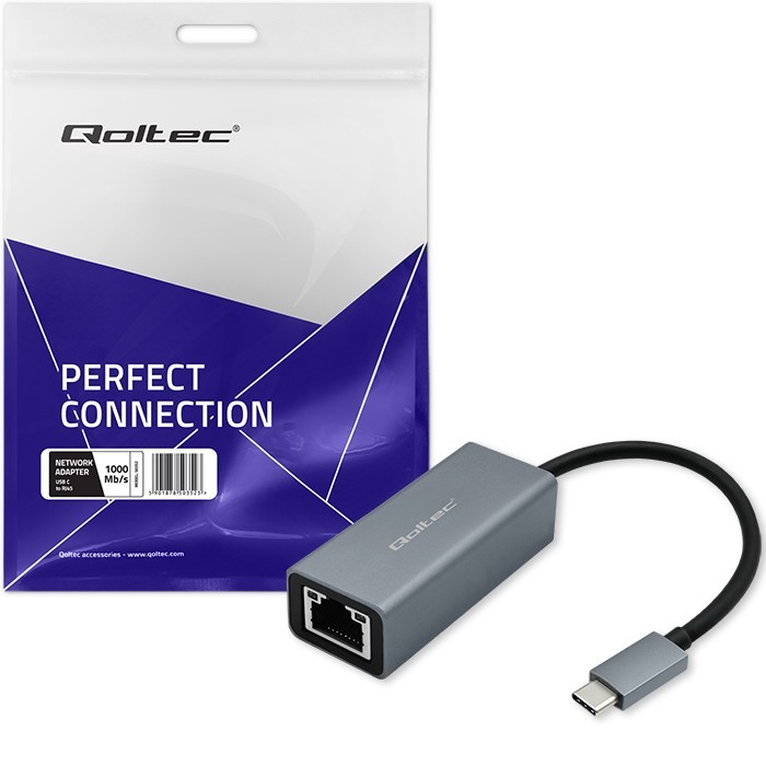 Adapter Qoltec USB-C na RJ45 Ethernet 1000Mbps, aluminijasto ohišje 5