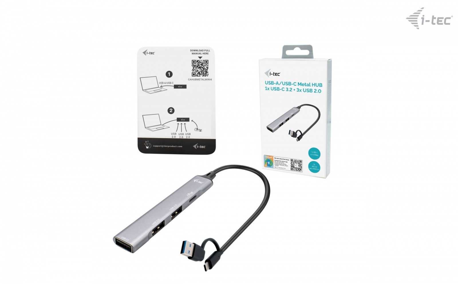USB-C/USB-A HUB: 1x USB 3.0 + 3x USB 2.0 3