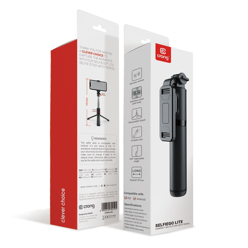 SelfieGo Bluetooth selfie palica in tripod (20-101 cm), črna 6