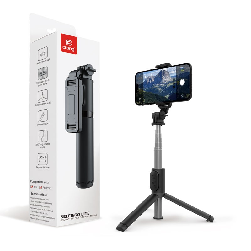 SelfieGo Bluetooth selfie palica in tripod (20-101 cm), črna