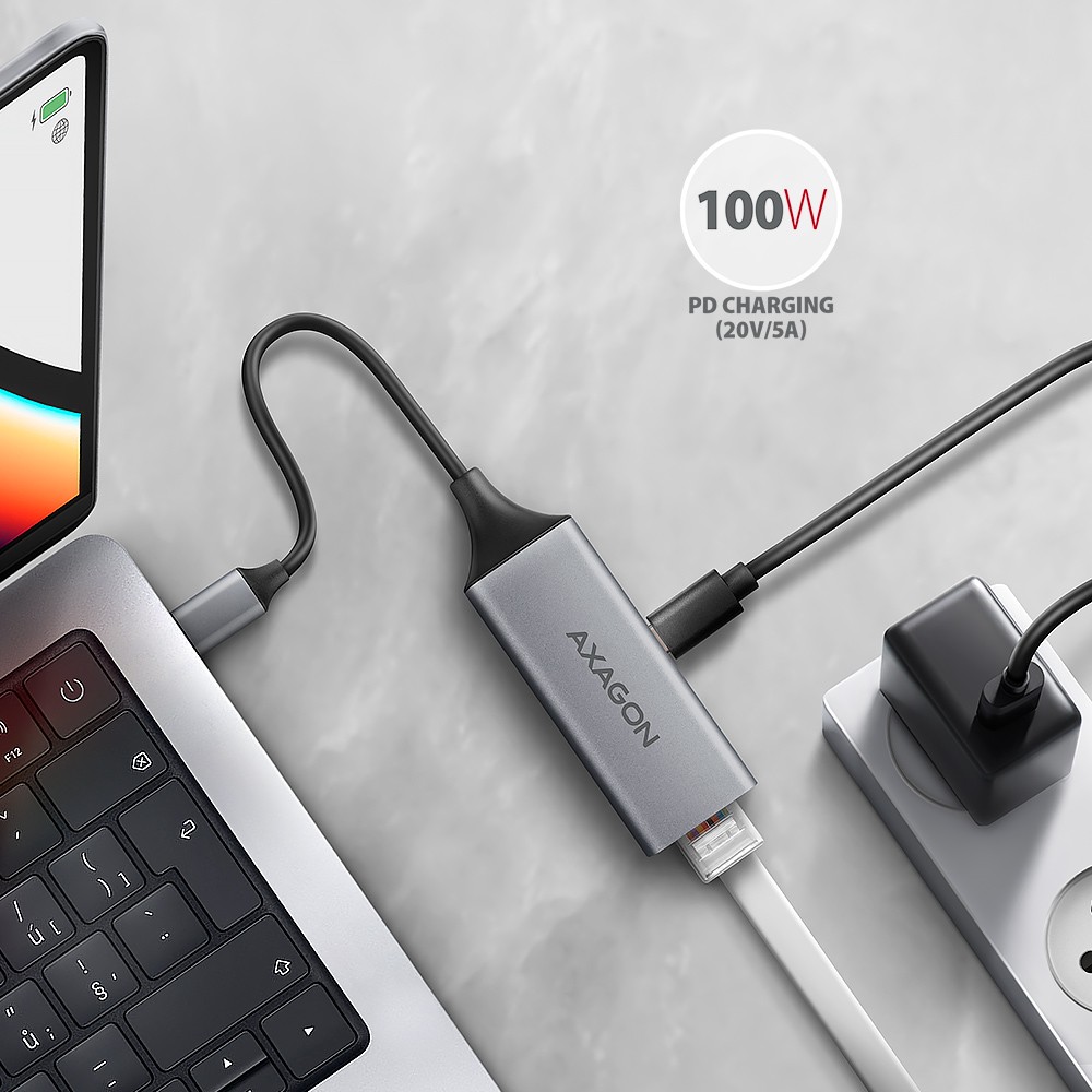 Gigabit Ethernet USB-C adapter z PD 100W 3