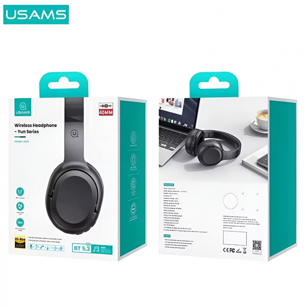 USAMS naglavne Bluetooth 5.3 slušalke Yun Series YG23, črne 5