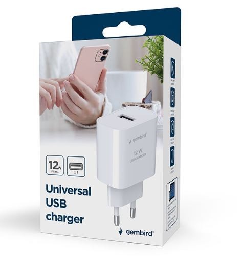 Bela USB-A polnilna naprava 2.4A 2