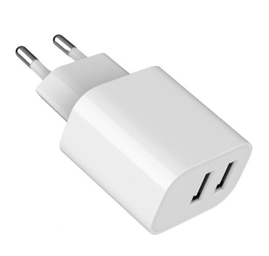Bela USB-A polnilna naprava s 2.4A, 2 priključka 5