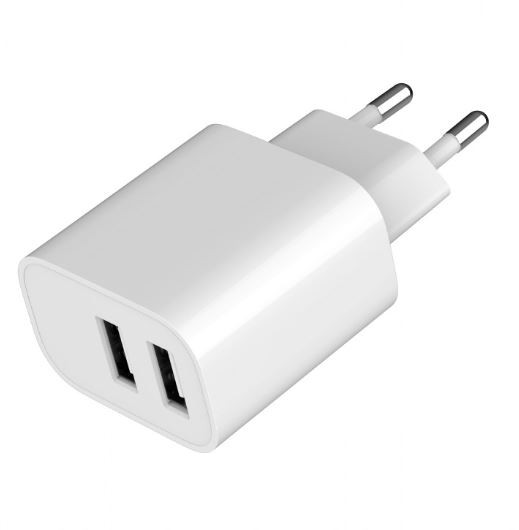 Bela USB-A polnilna naprava s 2.4A, 2 priključka 6