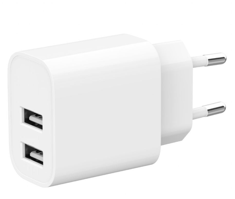 Bela USB-A polnilna naprava s 2.4A, 2 priključka