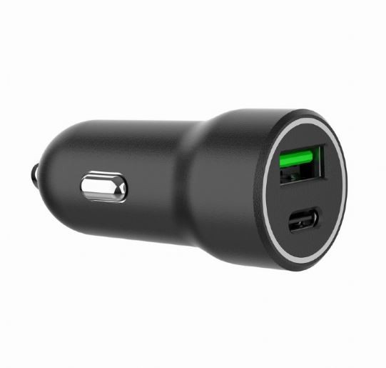 Avtomobilski polnilnik USB-A/USB-C 20W PD, črn