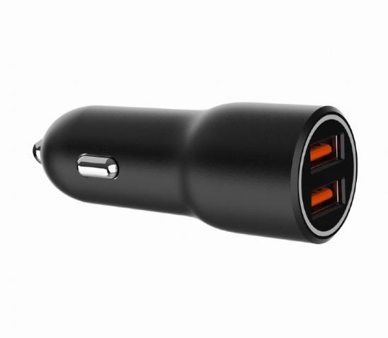 Avto polnilec 2x USB-A QC3.0 36W, črn