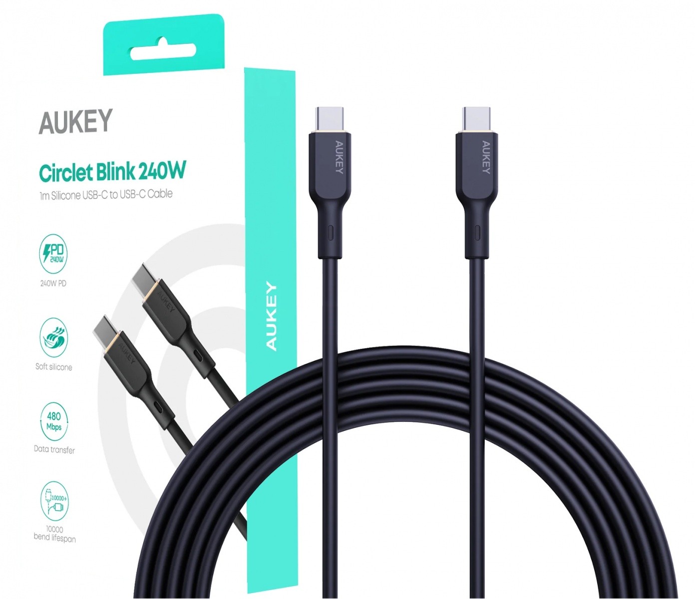 USB-C na USB-C kabel, 1m, 240W, 5A, črn