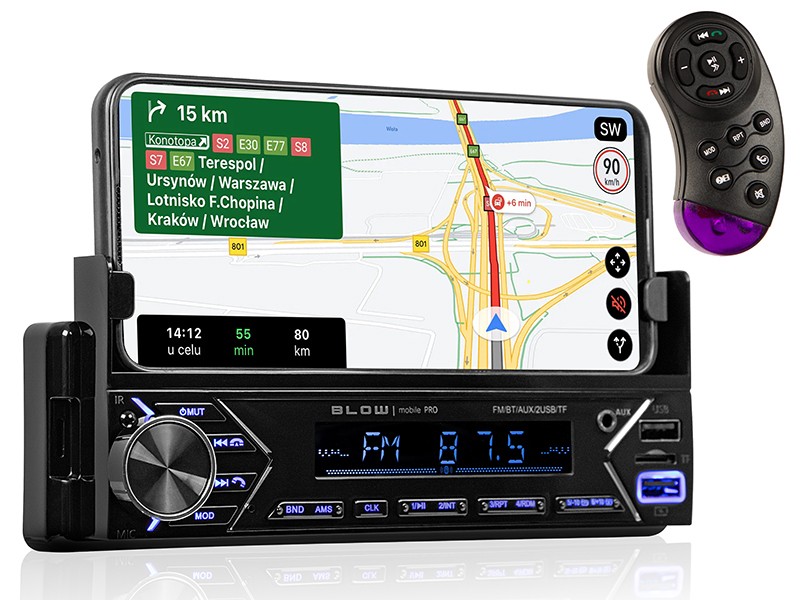 Avtoradio 1DIN z Bluetooth, USB in nosilcem za pametni telefon