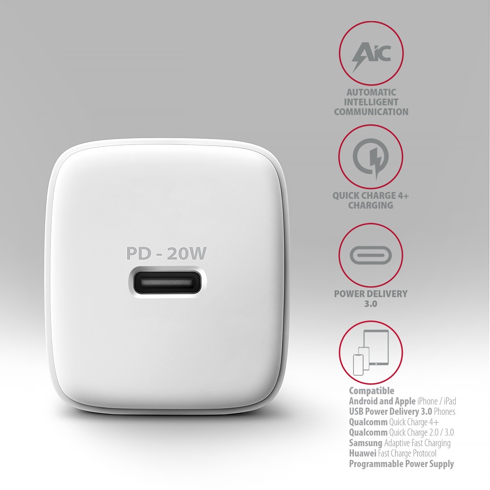 Omrežni polnilnik USB-C PD 20W, bel 4