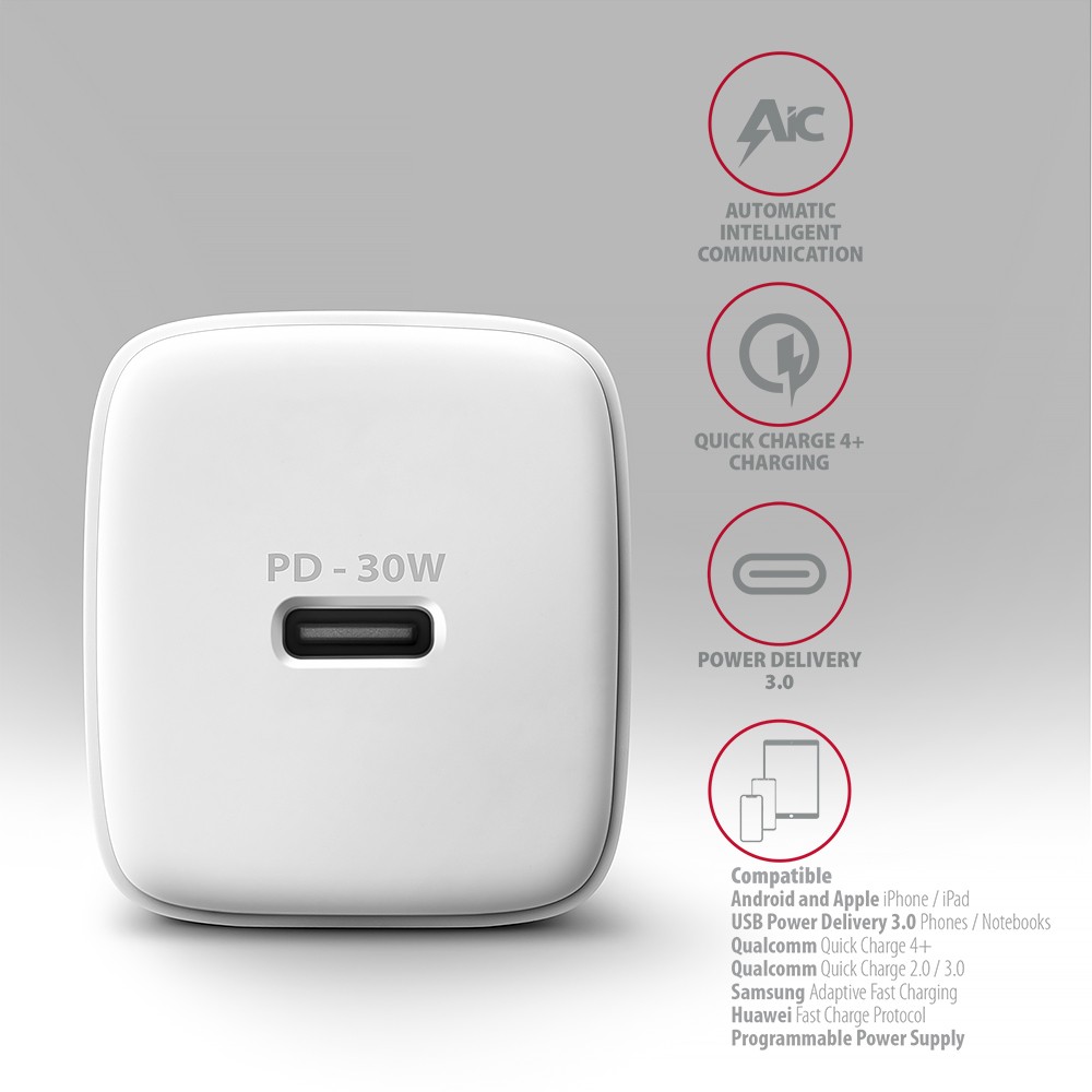 Omrežni polnilnik USB-C PD 30W, bel 4