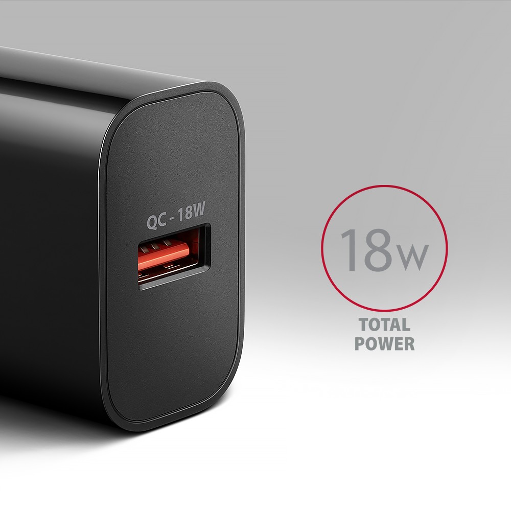 Omrežni polnilnik USB-A QC 18W, črn 2