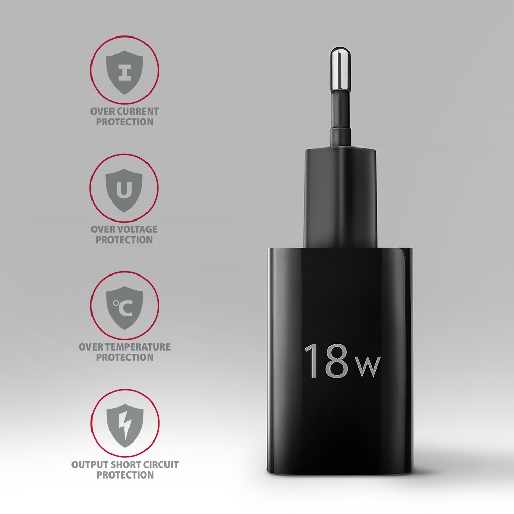 Omrežni polnilnik USB-A QC 18W, črn 5