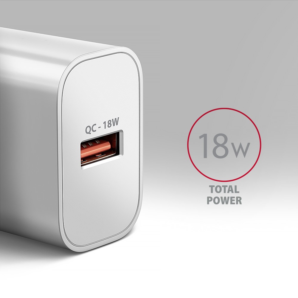 Omrežni polnilnik USB-A QC 18W, bel 2