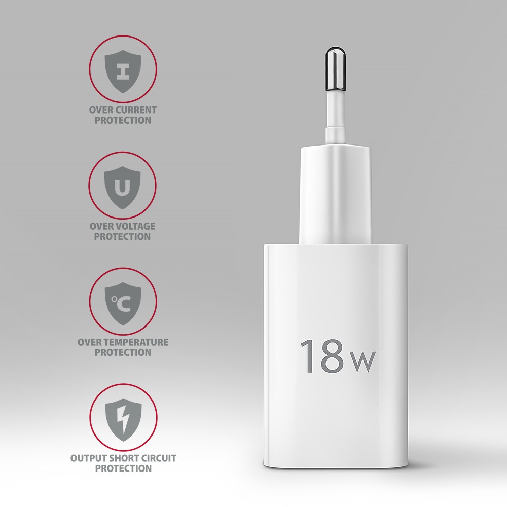 Omrežni polnilnik USB-A QC 18W, bel 5