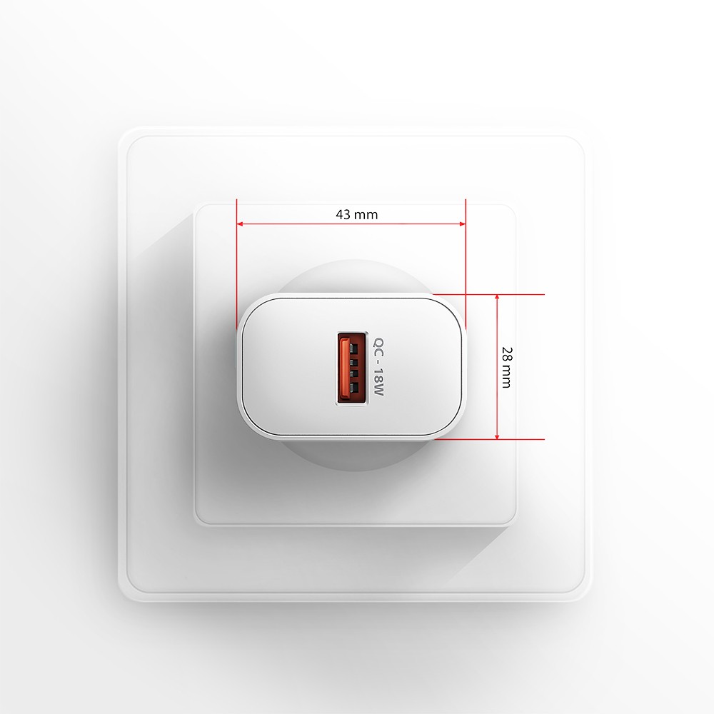 Omrežni polnilnik USB-A QC 18W, bel 6