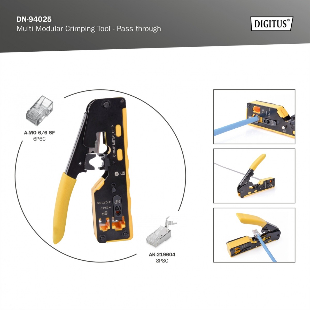 Krimpklešče Digitus RJ45 kat. 5e/6, RJ12, RJ11 s strigalom 6