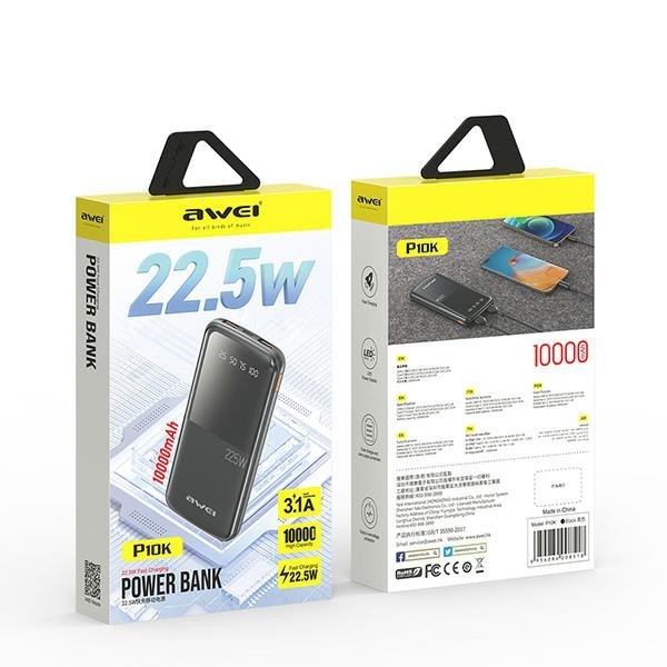 Powerbank 10000mAh P10K 22,5W, 2xUSB + USB-C 3