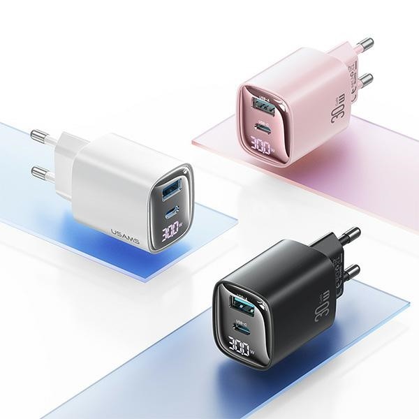 30W GaN hitri polnilnik LED, USB + USB-C, črn 4