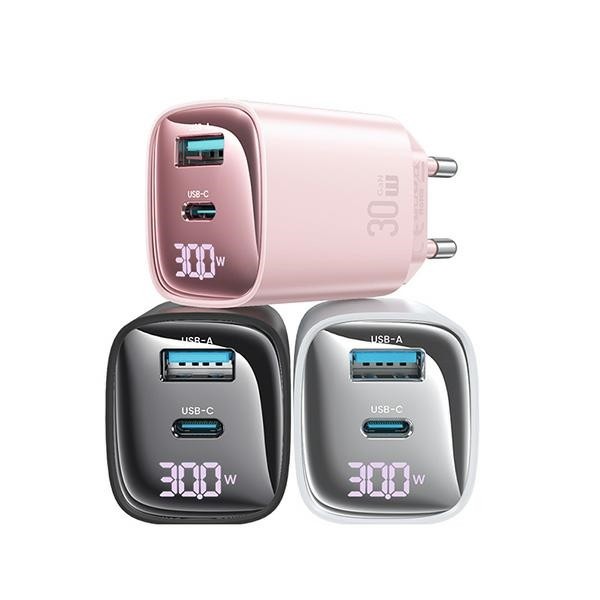 30W GaN hitri polnilnik LED, USB + USB-C, črn 5